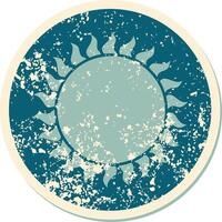 distressed sticker tattoo style icon of a sun vector