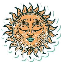pegatina angustiada icono de estilo tatuaje de un sol vector