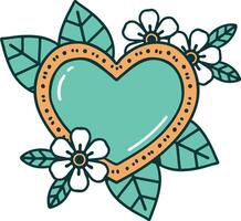 tattoo style icon of a botanical heart vector