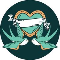 tattoo style icon of a swallows and a heart with banner vector