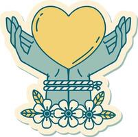 tattoo style sticker of tied hands and a heart vector