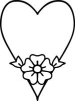 black line tattoo of a heart and flower vector
