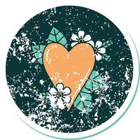 distressed sticker tattoo style icon of a botanical heart vector