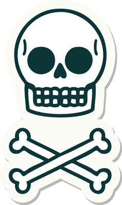 tattoo style sticker of a skull and bones