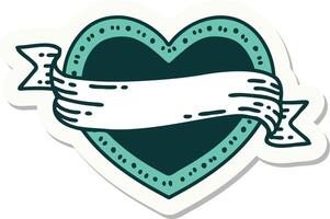 tattoo style sticker of a heart and banner vector