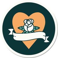 tattoo style sticker of a heart rose and banner vector