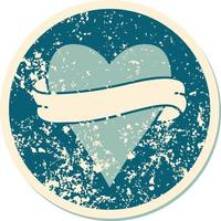 distressed sticker tattoo style icon of a heart and banner vector