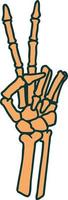 tattoo style icon of a skeleton hand giving a peace sign vector