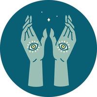 icono de estilo tatuaje de manos místicas vector
