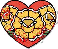 distressed sticker tattoo in traditional style of a heart and flowers vector