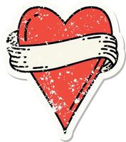 distressed sticker tattoo in traditional style of a heart and banner vector