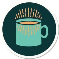 sticker of tattoo in traditional style of cup of coffee vector