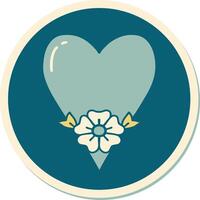 sticker of tattoo in traditional style of a heart and flower vector