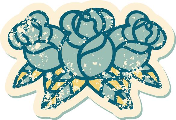 iconic distressed sticker tattoo style image of a bouquet of flowers