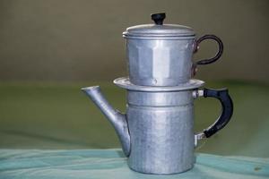 Vintage metallic coffee maker from naples italy photo