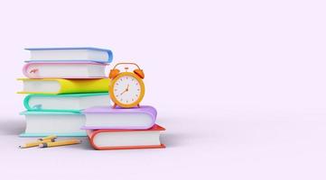 Drain from books with an alarm clock. 3d render photo