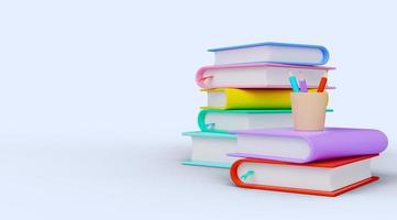 Stack of books with pencils. 3D render photo