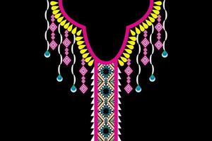 collar étnico geométrico, bordado de escote colorido diseño tradicional para ropa de mujer, joyería, camisas de cuello, camiseta. vector