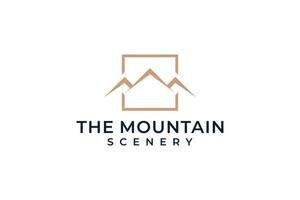 Minimalist mountain scenery adventure logo design vector