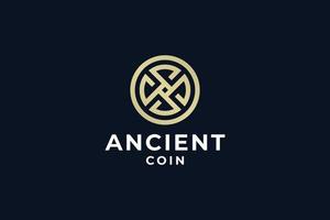 Ancient luxury gold coin logo vector