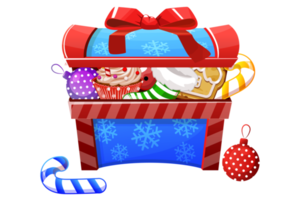 Christmas chest with candy and toy gifts for graphic design png