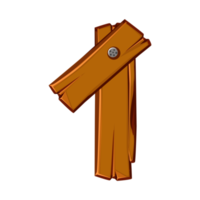 Wooden number 1. Cartoon wooden plank in One digit. png