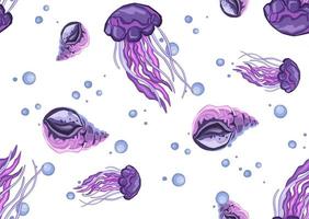 patrón con medusas de mar lila, ilustración vectorial perfecta foto