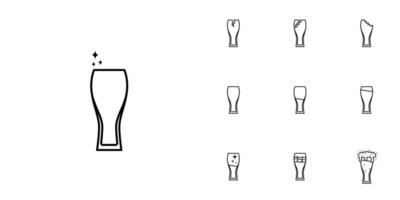 ten sets of wiezenbier glass line icons. with ice cube, soda, foam and cold water. simple, line, silhouette and clean style. black and white. suitable for symbols, signs, icons or logos vector