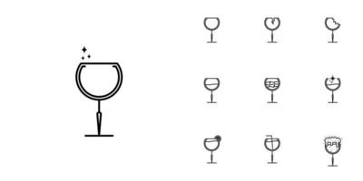 ten sets of goblet glass line icons. with straw, lemon, ice cube, cold water, soda and foam. simple, line, silhouette and clean style. black and white. suitable for symbols, signs, icons or logos vector