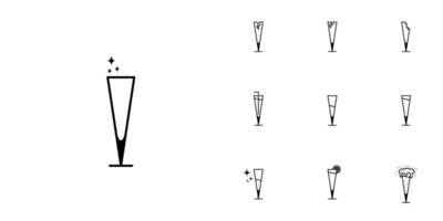 diez juegos de iconos de línea de cristalería o copa de champán. con pajita, limón, agua fría, gaseosa y espuma. simple, línea, silueta y estilo limpio. en blanco y negro. adecuado para símbolo, signo, icono o logotipo vector