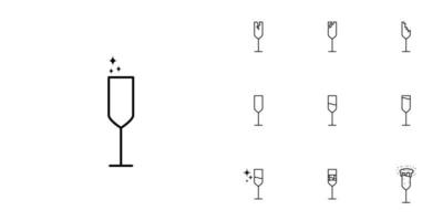 ten sets of flute glass line icons. with ice cube, soda, foam and cold water. simple, line, silhouette and clean style. black and white. suitable for symbols, signs, icons or logos vector