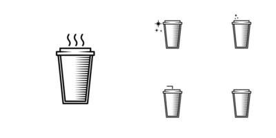 cinco juegos de iconos de línea de vidrio o vidrio de café. con una pajita, agua fría y agua caliente. simple, línea, silueta y estilo limpio. en blanco y negro. adecuado para símbolos, signos, iconos o logotipos vector