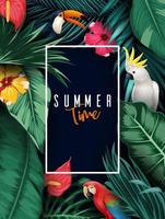 Hello Summer background with Tropical plants and birds collection set vector