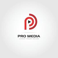 plantilla de diseño de logotipo en forma de p de marca de letra pro media vector