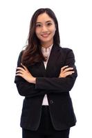 mujer de negocios asiática profesional de pie con confianza sonriendo en la oficina foto