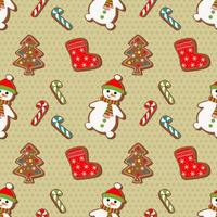 Winter Christmas seamless pattern with gingerbread man and cookies on a light background.  Symbols of a Happy New Year and Christmas. Home decorations, gift wrapping paper, covers, fabrics. vector