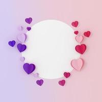 Circular gift card and paper hearts around on a gradient background. photo