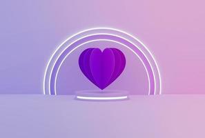 Paper heart on neon platform gradient background. photo