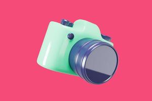 Green and blue camera on red background 3d render illustration. photo