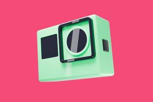 Green and blue action camera on red background 3d render. photo