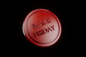 3d red icon of black friday discount on black background render. photo