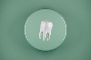 Whitening tooth on green podium. Dental clinic 3d render logo. photo