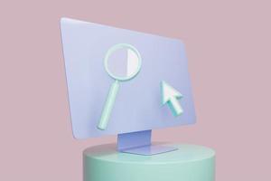 Magnifier and cursor on screen of laptop 3d render. photo