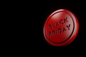 3d red icon of black friday discount on black background render. photo