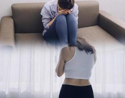 Asian women with stress, She kept herself alone in her bedroom, Depression. photo