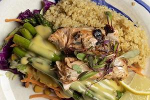 Salmon dish with bulgar wheat photo