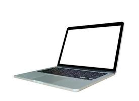 Laptop computer with blank screen isolated on white background photo