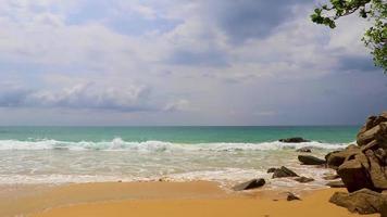 Naithon Beach bay panorama with turquoise clear water Phuket Thailand. video