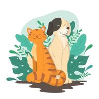 Cute Cat and Dog as Domestic Animal vector