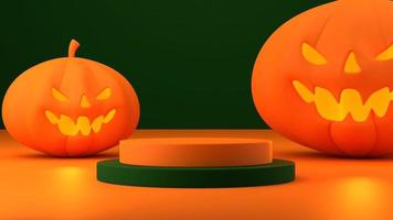 Orange and green podium minimal Green background for Halloween, 3d rendering geometric shape, Mockup scene, and empty space. photo